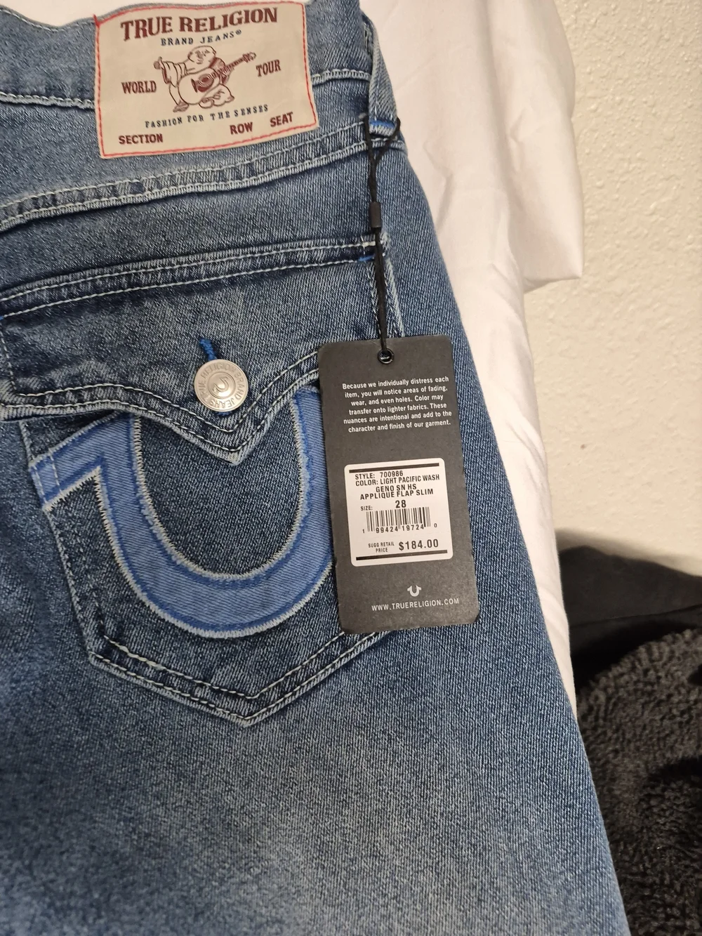 True Religion Men's Mid-Blue Slim Straight Jeans